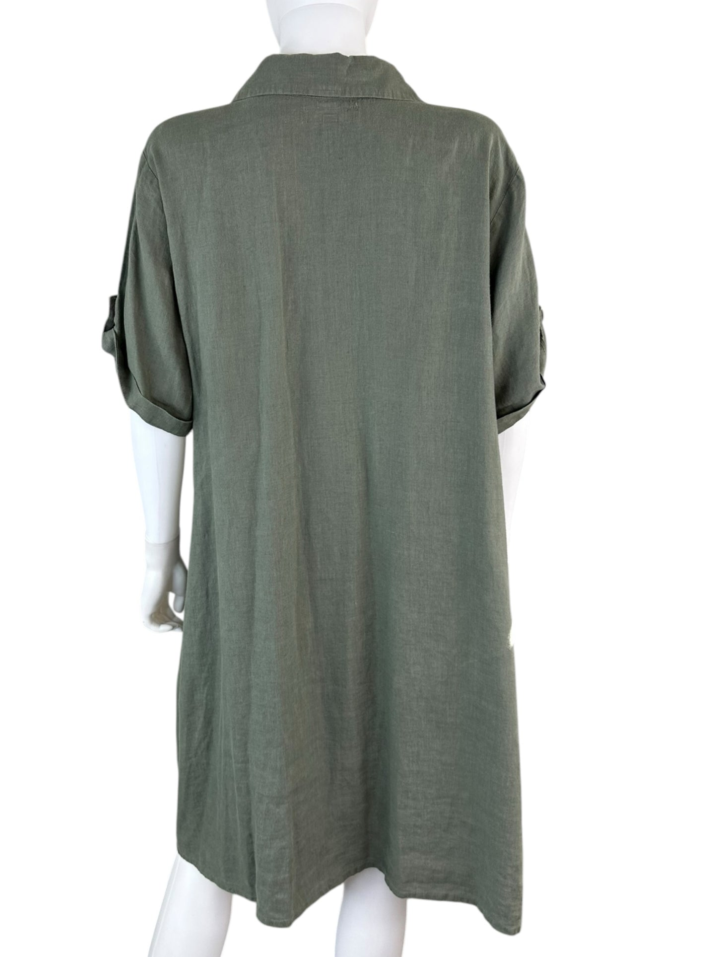 Flax Green 100% Linen Midi Dress Size L
