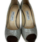 JIMMY CHOO Silver Luna 100 Champagne Glitter Platform Pumps Size 38
