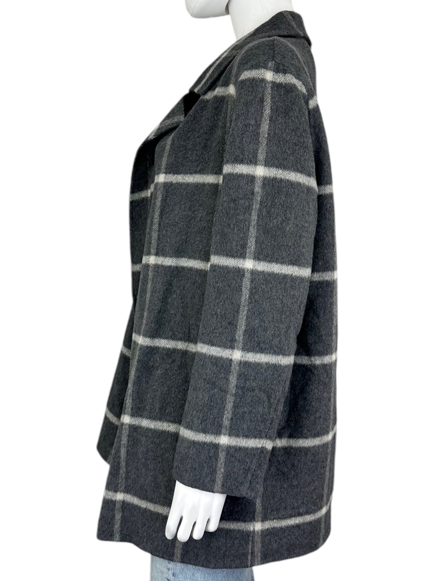 Theory Grey Wool Blend Check Coat Size L