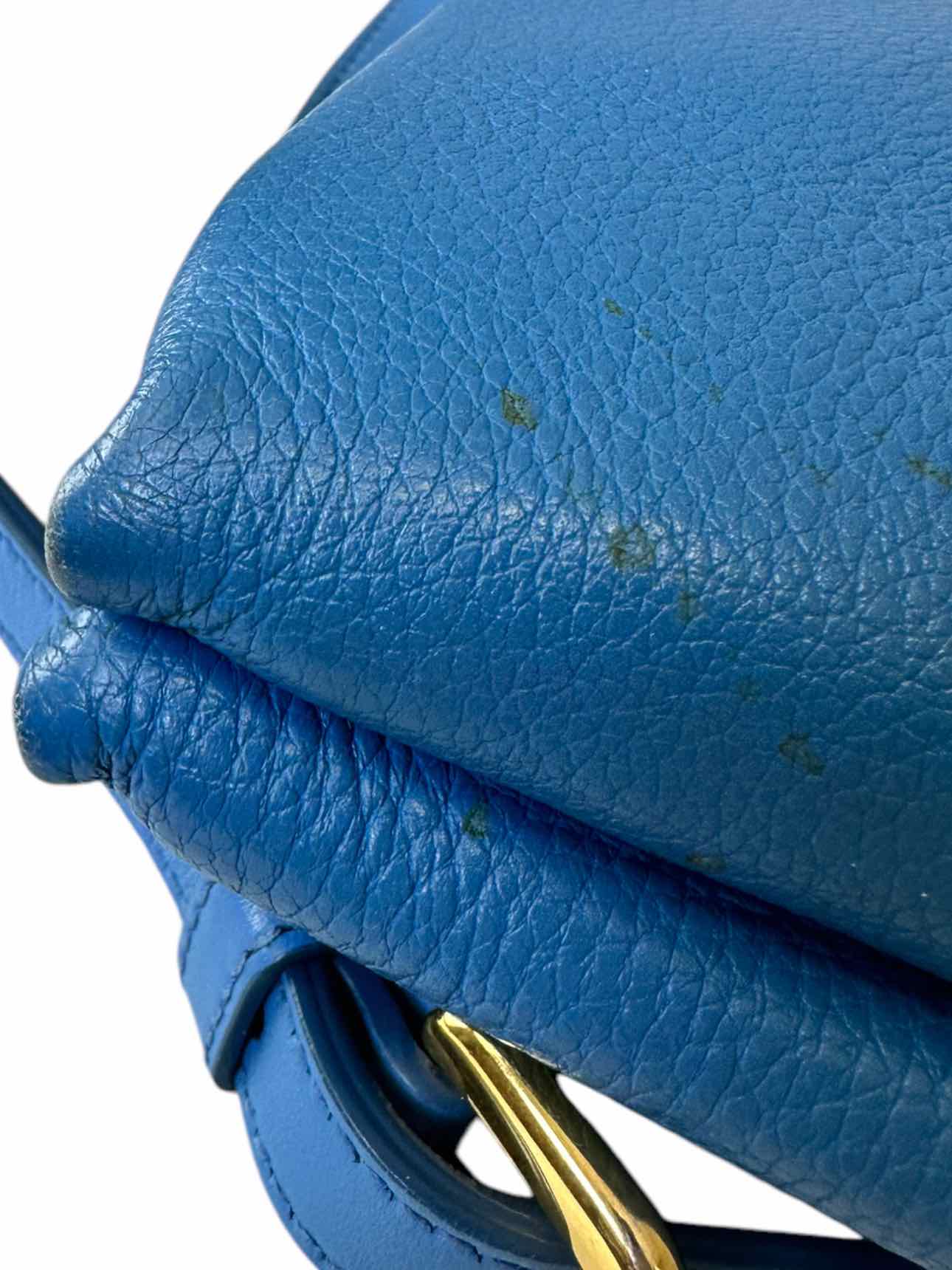 PRADA Blue Leather Shoulder Foldover Bag Designer Handbag