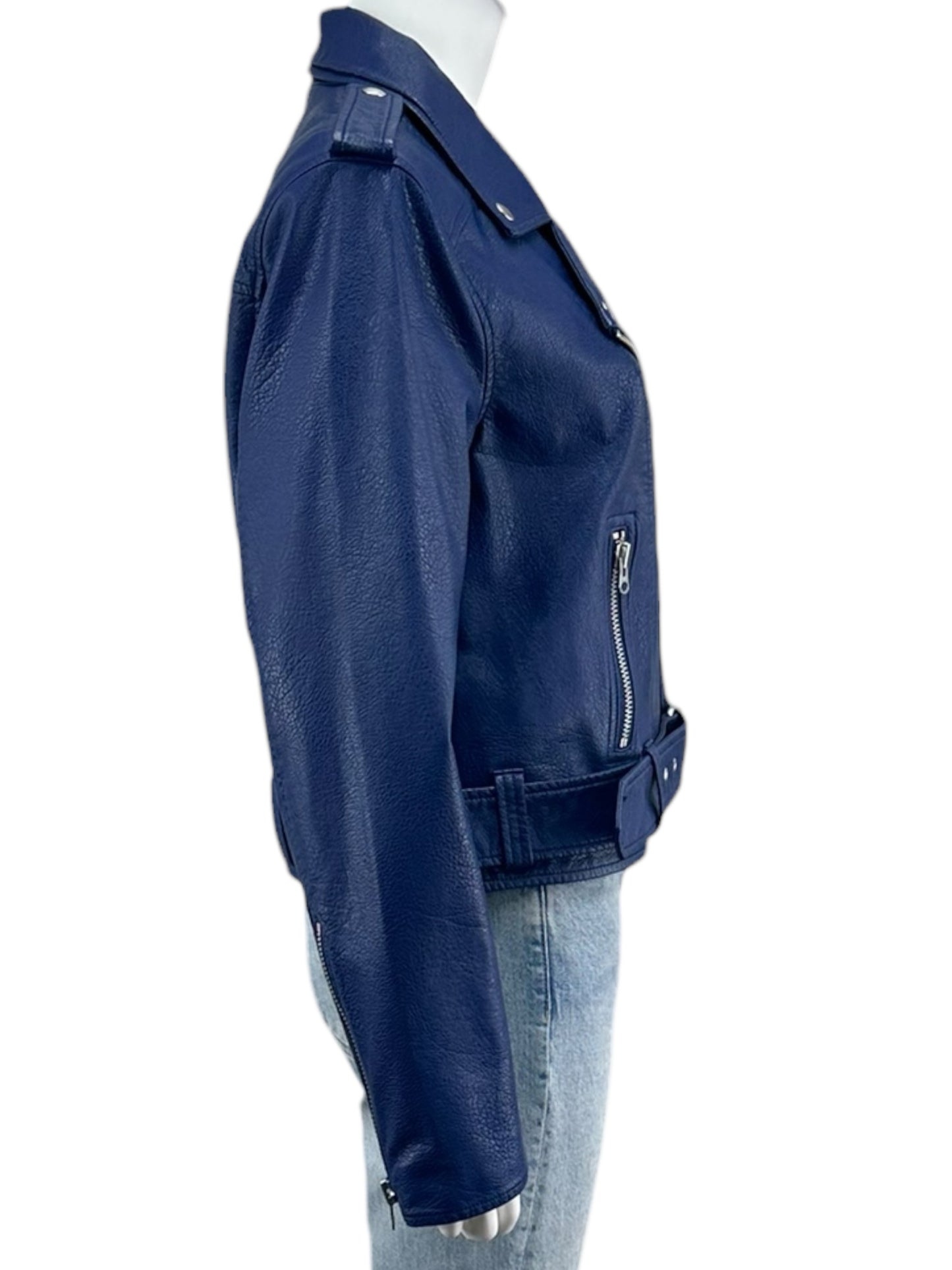 PISTOLA Electric Blue Vegan Leather Tracy Moto Jacket Size L