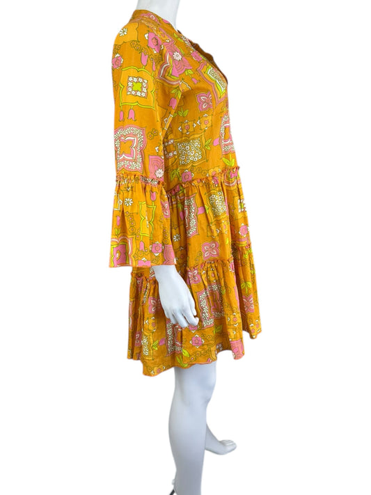 Julie Brown Orange Pattered Casual Dress Size S