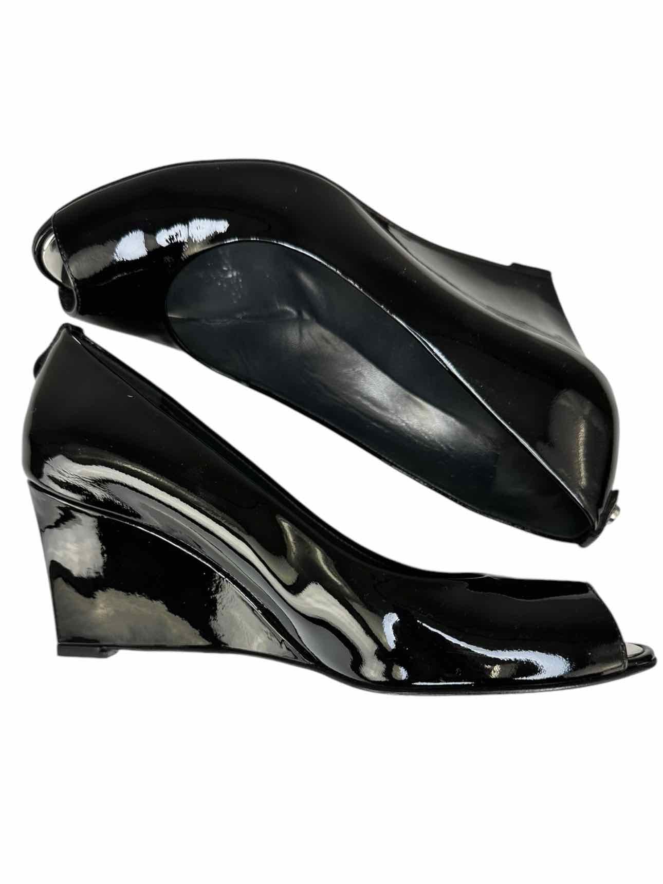 Stuart Weitzman Black Patent Leather Wedges Size 8