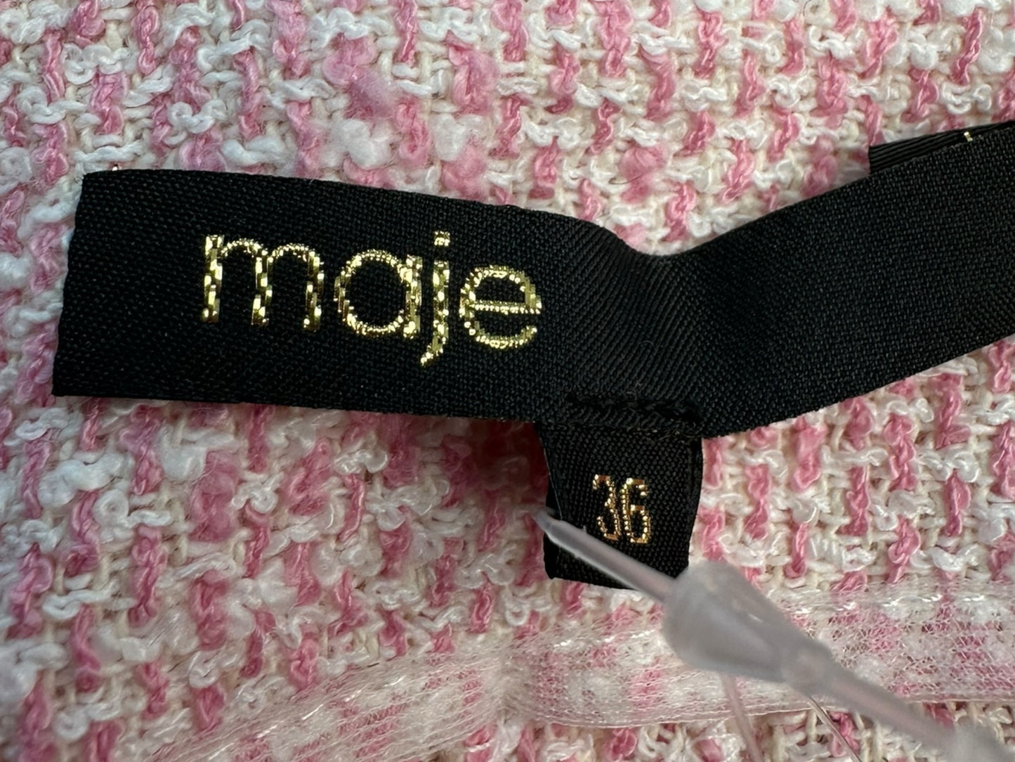 maje Pink Pirose Tweed Wide Leg Trousers Size 36
