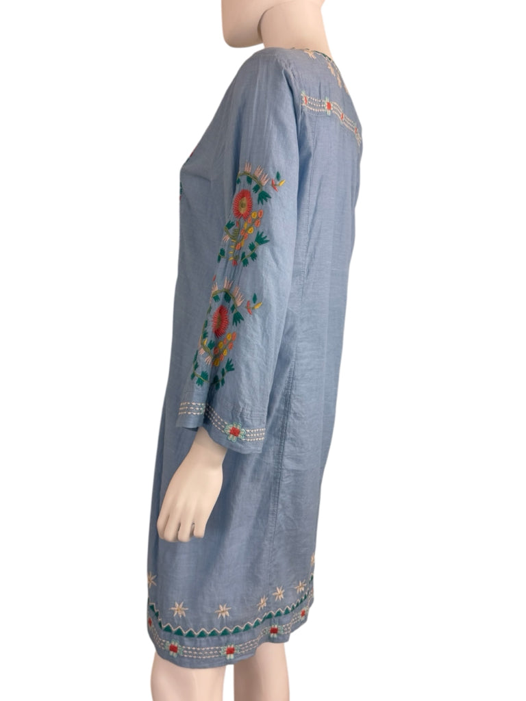 Johnny Was Blue 100% Cotton Embroidered Dress Size S