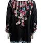 Johnny Was Black Floral Embroidered Wendy Tunic Size xxl