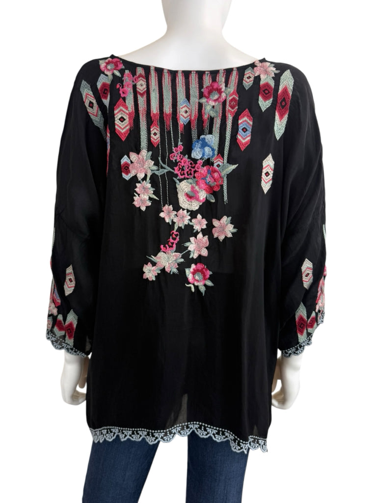 Johnny Was Black Floral Embroidered Wendy Tunic Size xxl