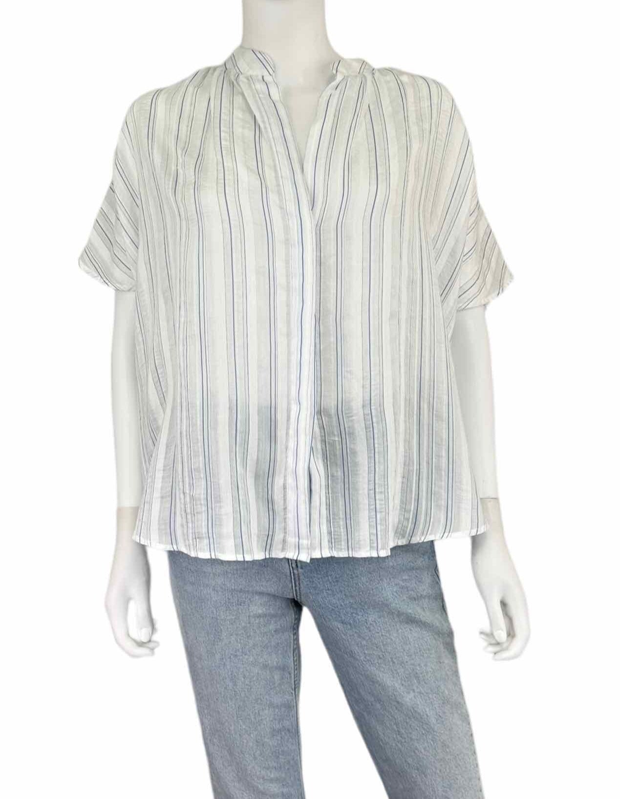 vince. White Striped Button-Down Blouse Size S