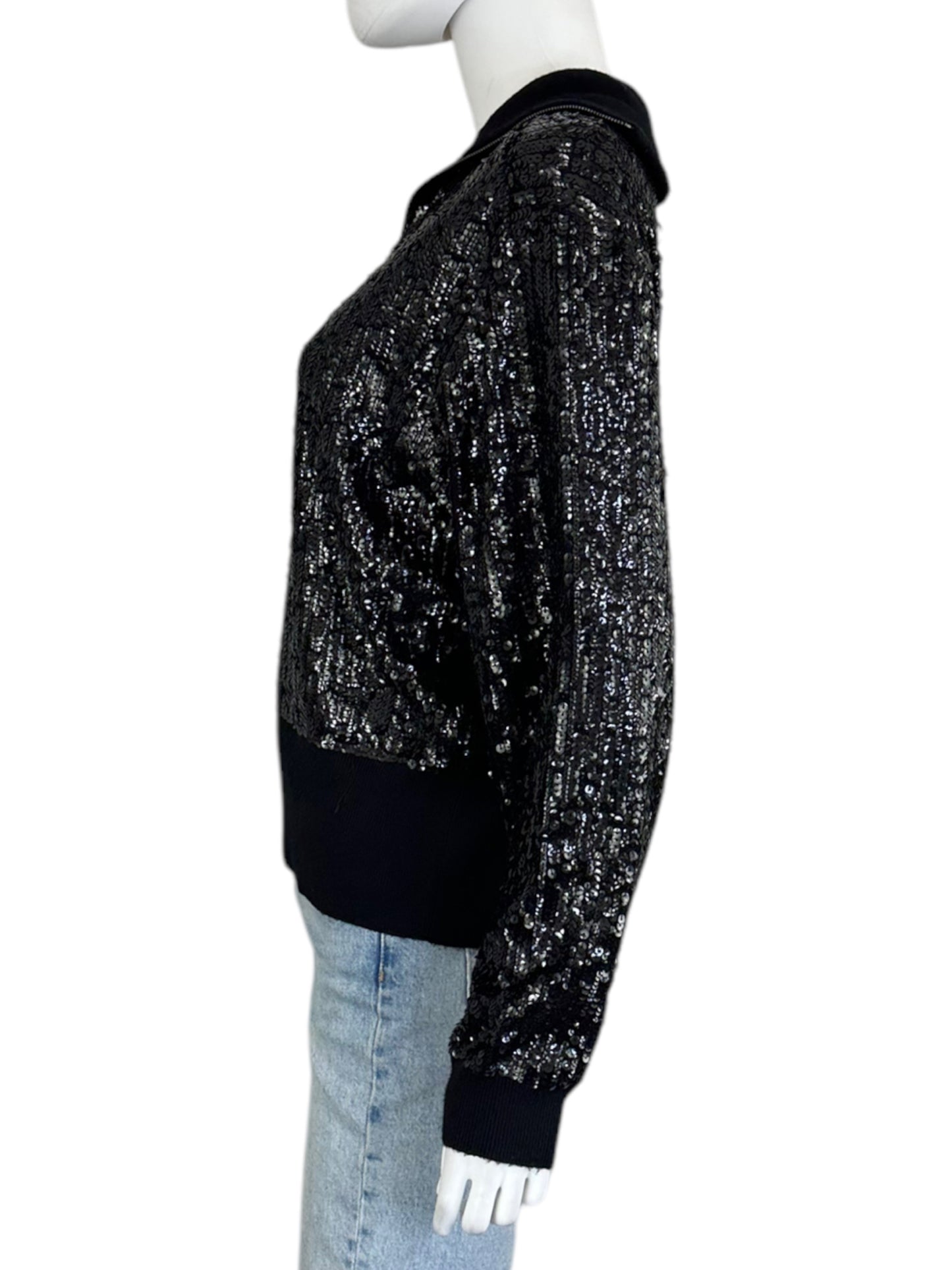 J. Crew COLLECTION NWT Black Sequin Zip Up Sweater Size L