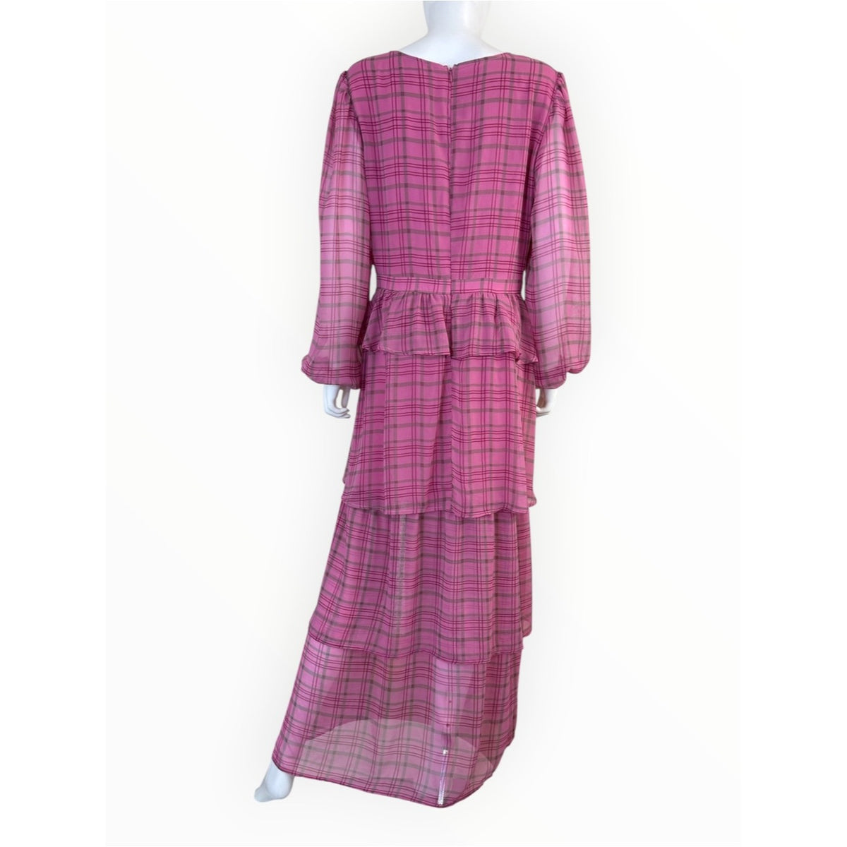 Saltwater Luxe Pink Plaid Tiered Maxi Dress Size XL