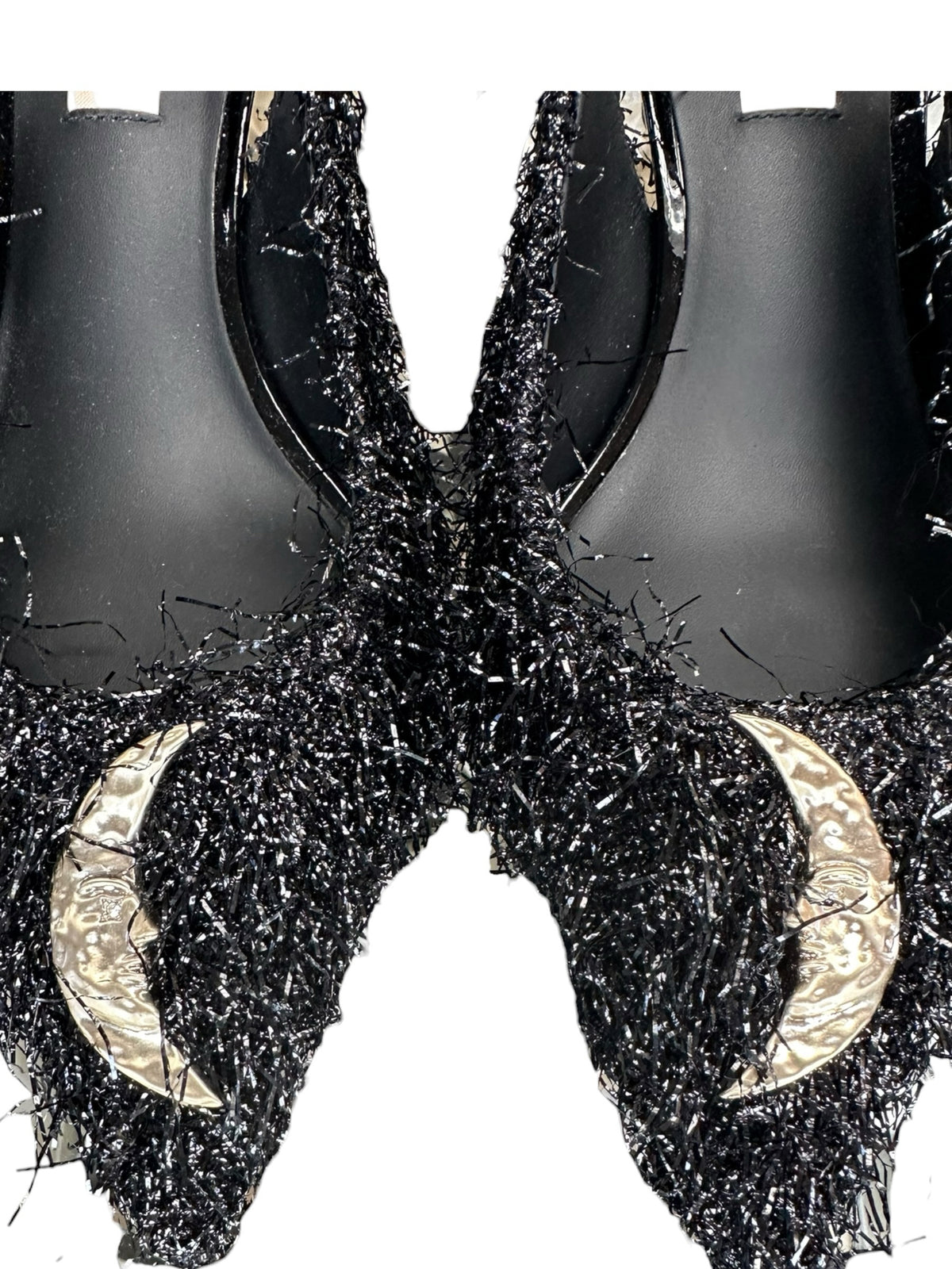 ELIZABETH DAMRICH x ANTONIO MELANI NEW Black Moon Boucle Ornamented Frayed Slingback Size 7