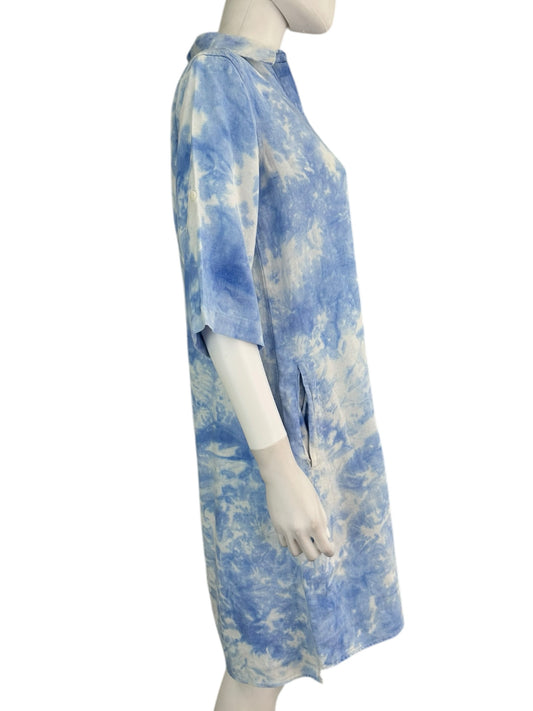 Pure Amici 100% Linen Blue Tie Dye Casual Dress Size S
