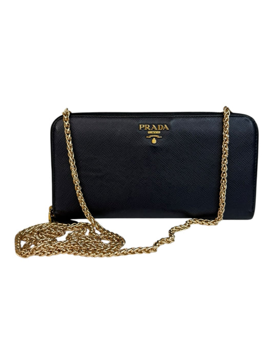 PRADA Navy Saffiano Leather Convertible Crossbody Wallet
