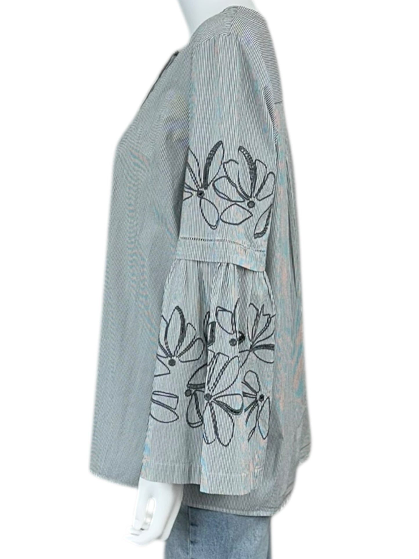 LAFAYETTE 148 NEW YORK Gray Striped Button-Down Shirt Size XL