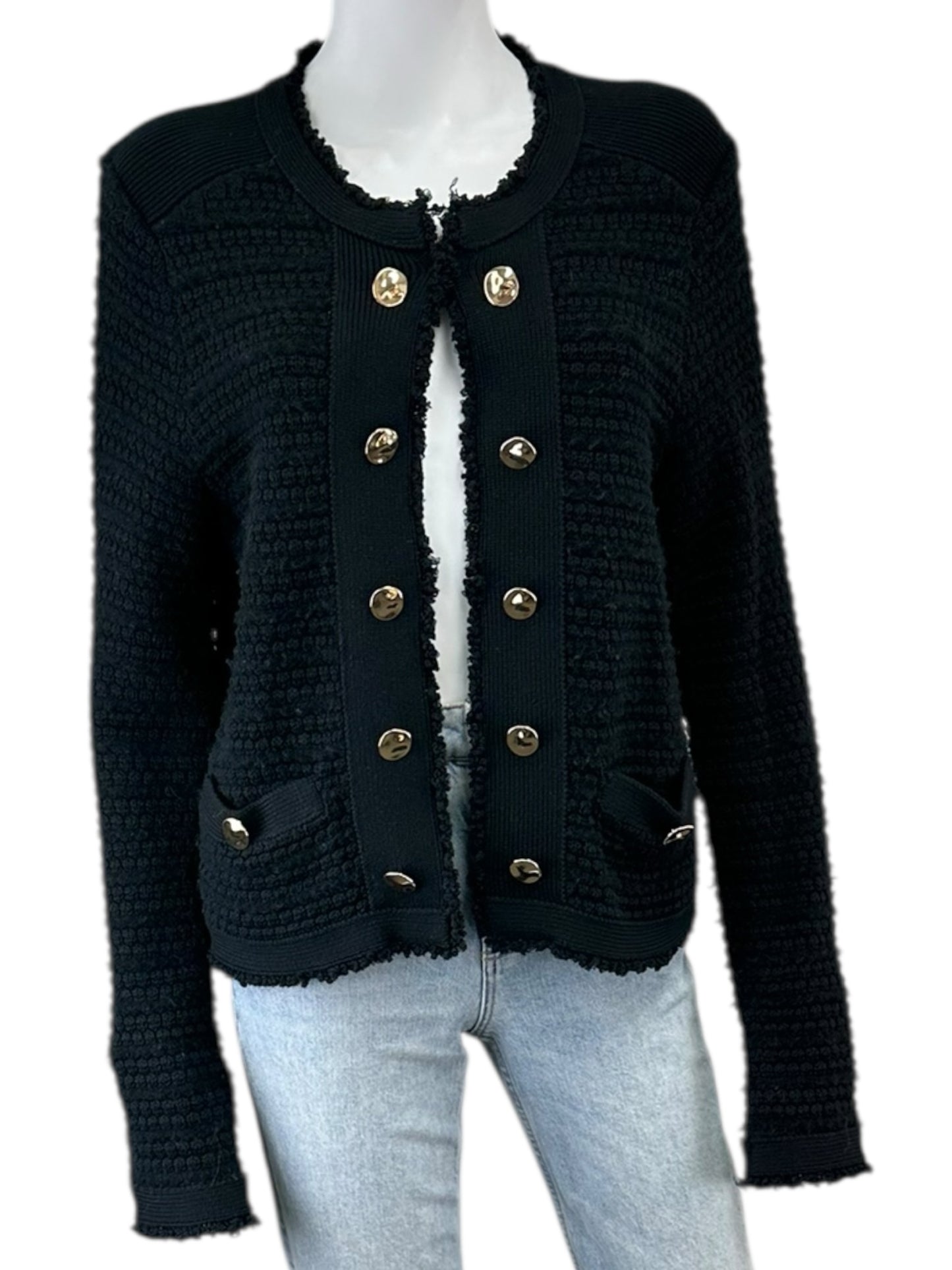 MILLY Black Wool Blend Sweater Cardigan Jacket Size L