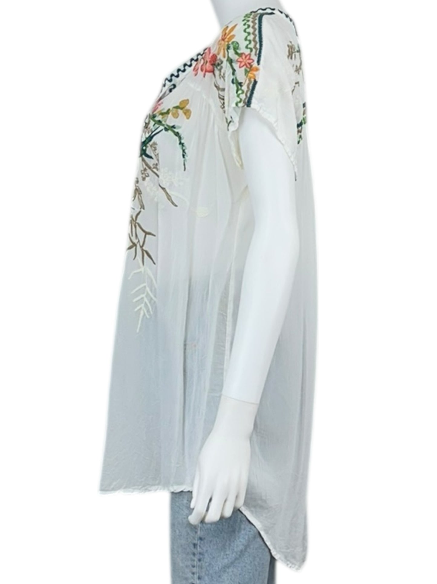 Johnny Was White Embroidered Tunic Top Size S