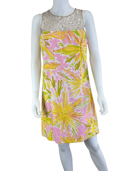 Lilly Pulitzer Yellow Pink and Green Cocktail Dress Size 10