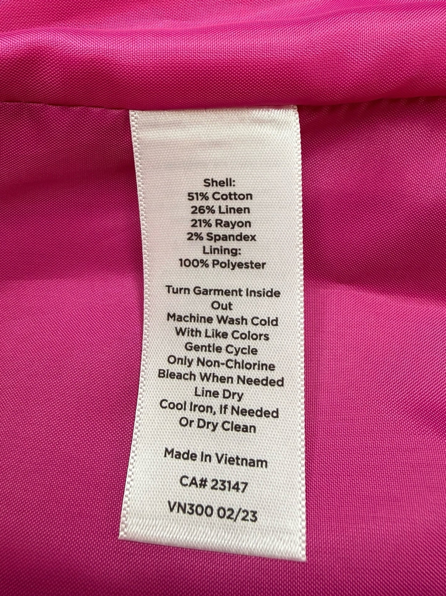 Talbots Fuchsia Linen Blend Double Breasted Blazer Size 6