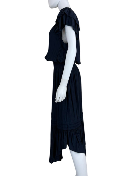 RAMY BROOK Navy Ruffle Maxi Dress Size L