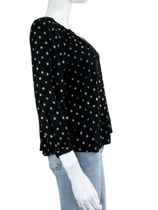 velvet by Graham & Spencer Black Polka Dot Blouse Size XS