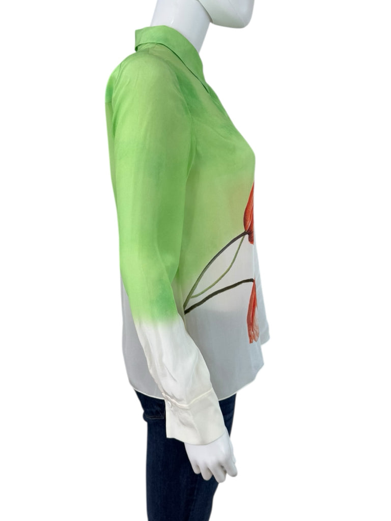 alice & olivia NWT Brady Ombre Floral Silk Button-Down Shirt Size S