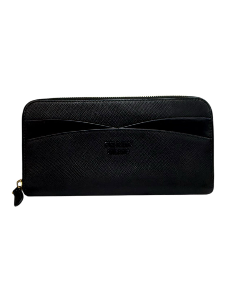 PRADA Black Saffiano Leather Continental Zippy Wallet