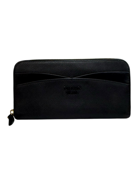 PRADA Black Saffiano Leather Continental Zippy Wallet