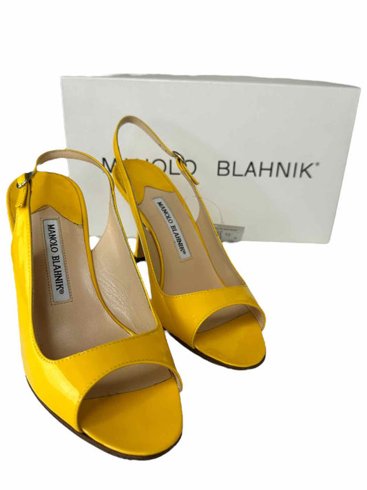 Manolo Blahnik Yellow THEYMESLI Slingback Peep Toe Pumps Size 36.5