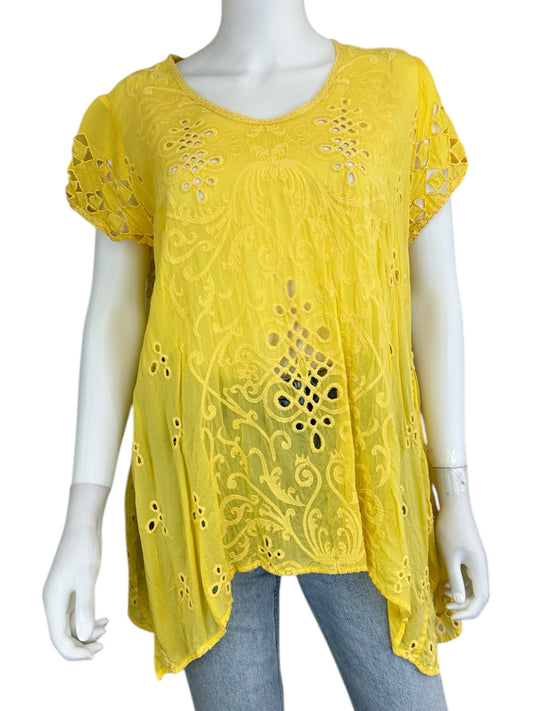 Johnny Was Yellow Eyelet Blouse Size M