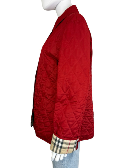 BURBERRY Red Quilted Nylon Barn Jacket Size L