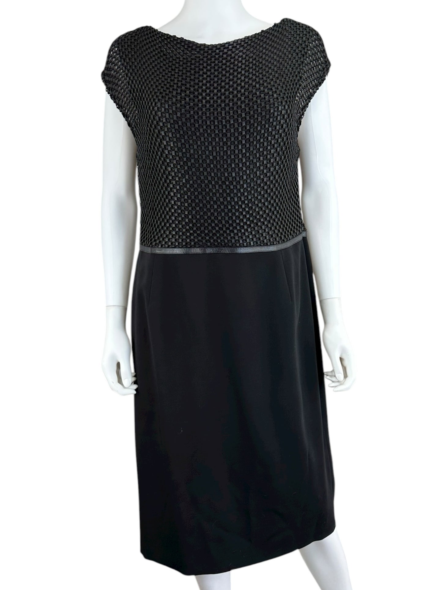 ESCADA Black Virgin Wool Leather Dress Size 42