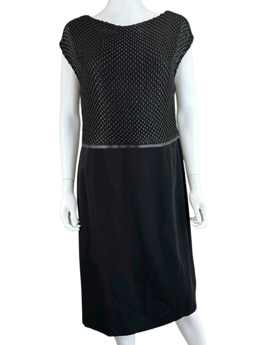 ESCADA Black Virgin Wool Leather Dress Size 42