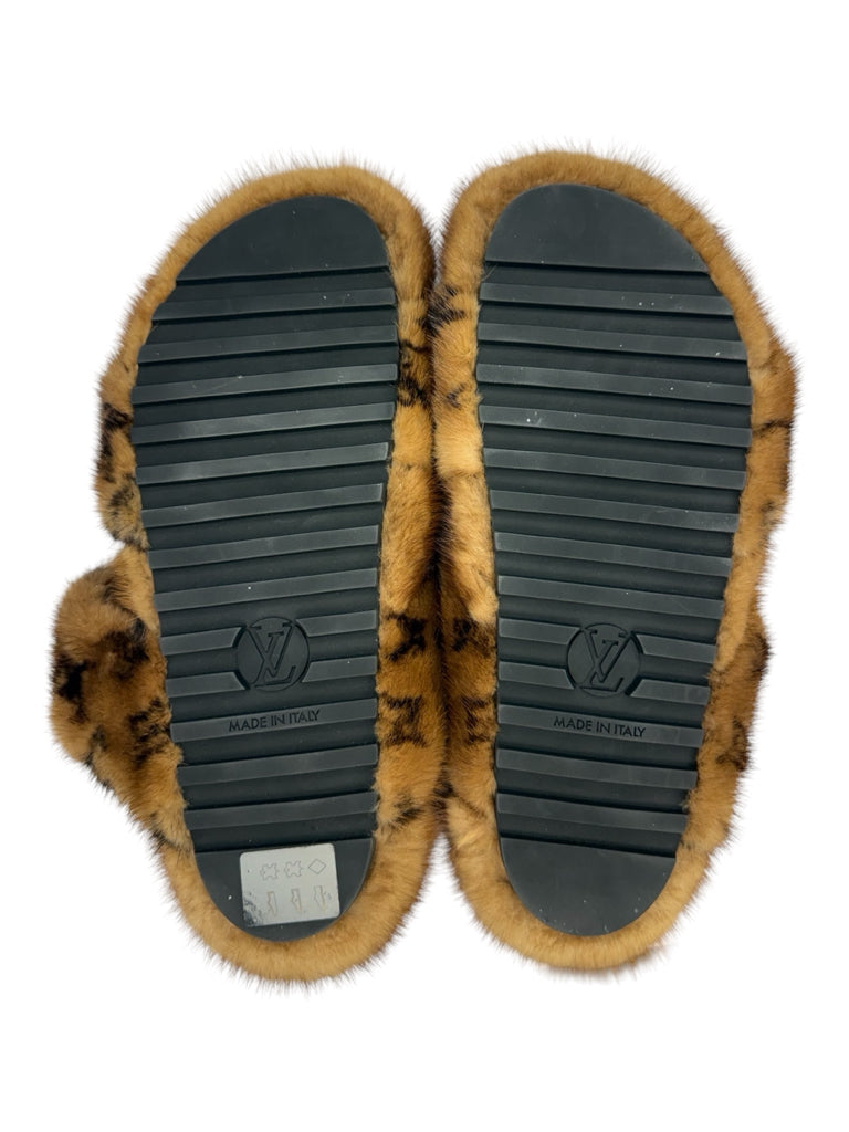 Louis Vuitton Cognac Bom Dia Mink Slides Size 37