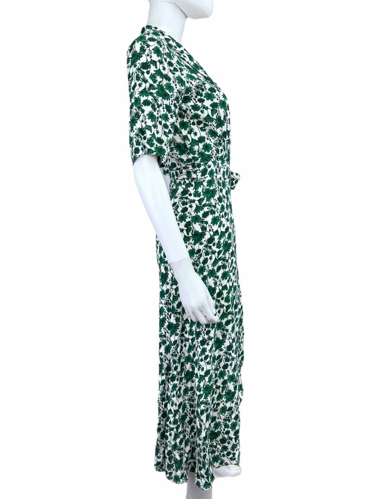 GANNI Green Floral Print Wrap Dress Size S alineconsignment GANNI Green Floral Print Wrap Dress Size S alineconsignment