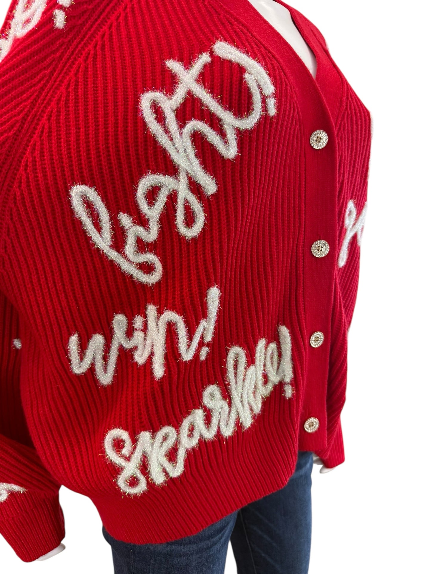Queen of Sparkles Red Go Fight Win Sweater Cardigan Size L