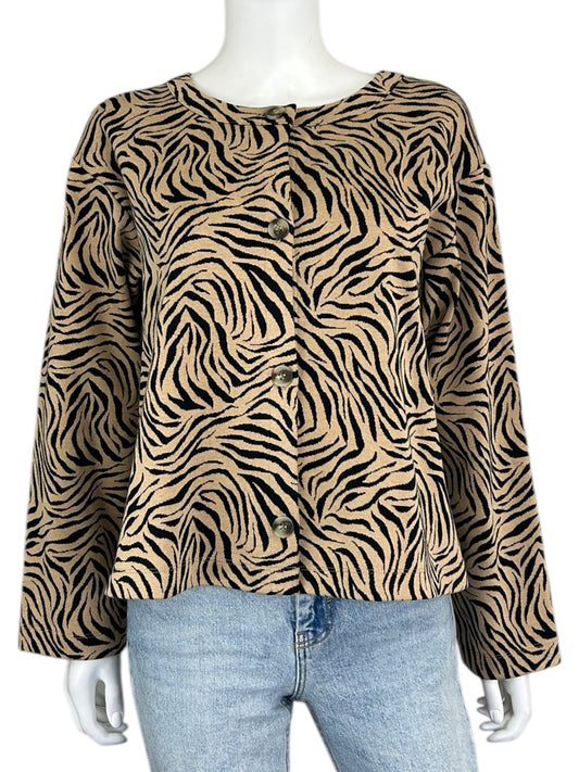 Ann Taylor Tan Zebra print Cardigan Size L