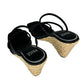 PAIGE Black Leather Stacey Three-Band Wedge Espadrilles Size 8