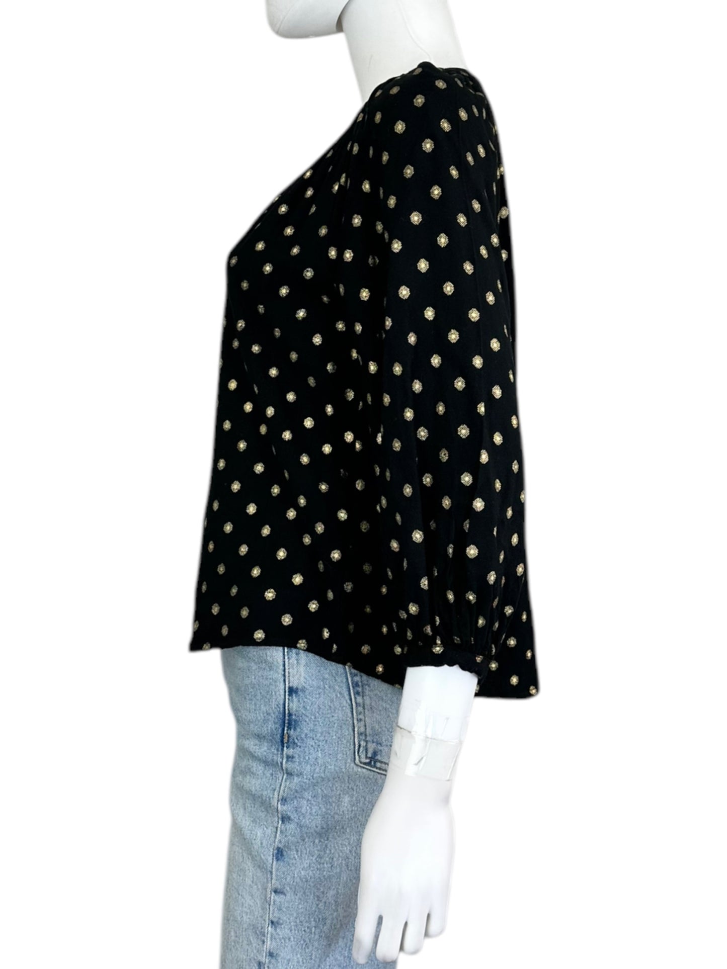 velvet by Graham & Spencer Black Polka Dot Blouse Size XS