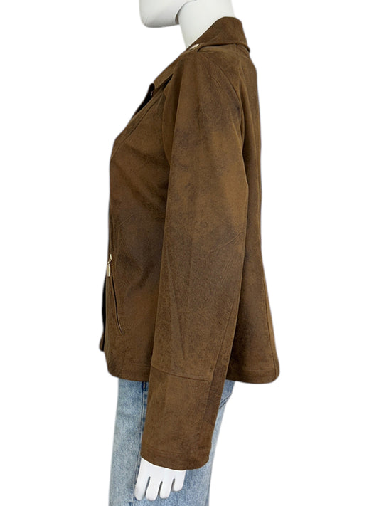 chicos Brown Faux Suede Jacket Size M