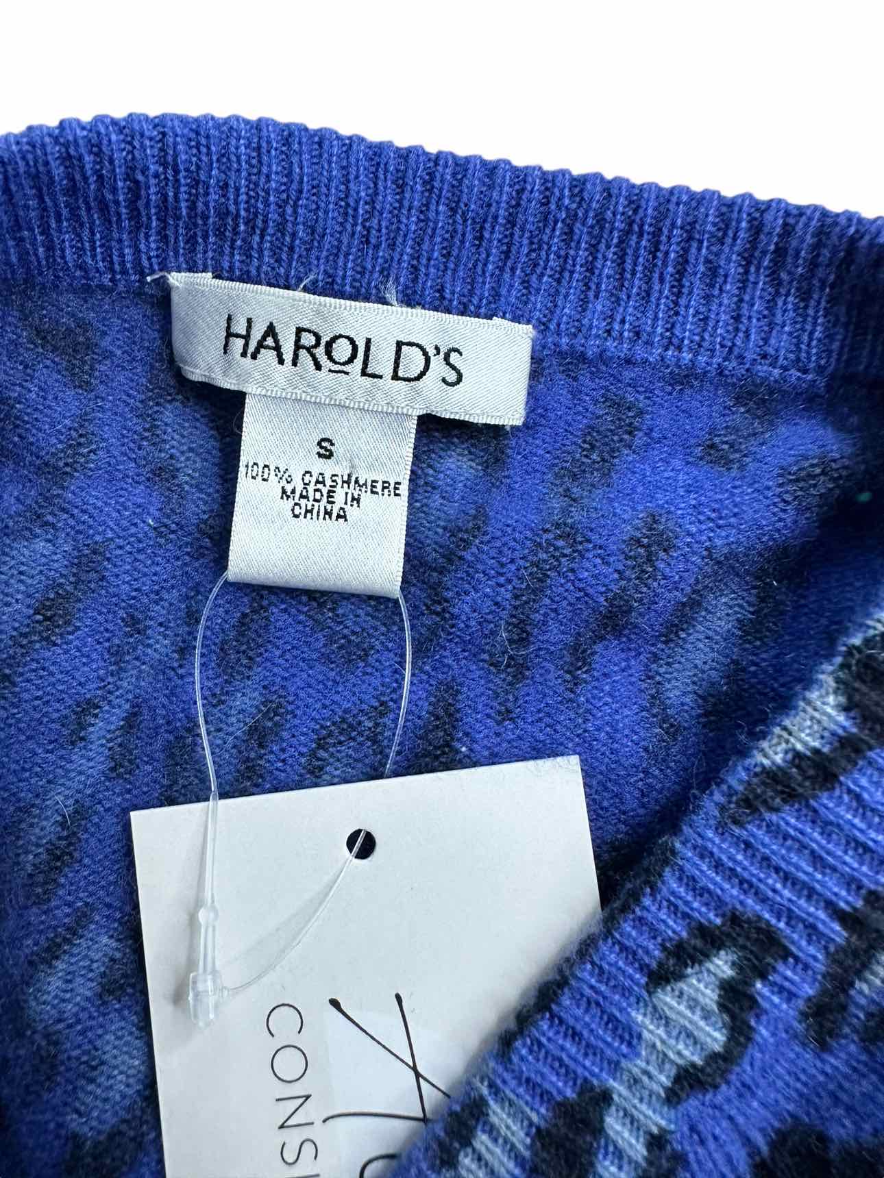 Harolds Cashmere Blue Leopard Print Cardigan Size S