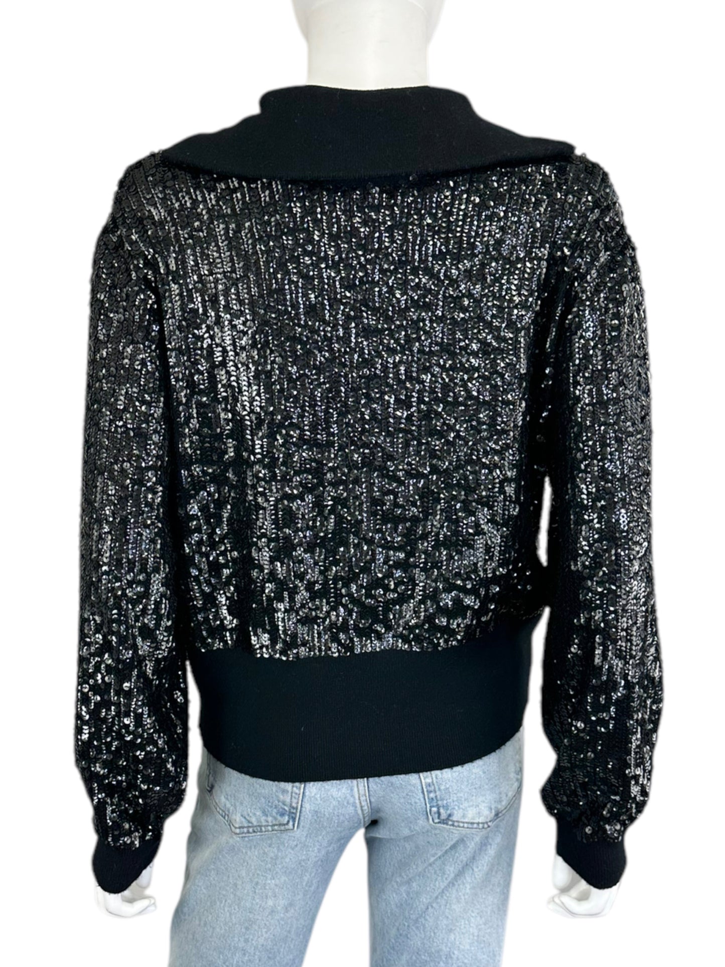 J. Crew COLLECTION NWT Black Sequin Zip Up Sweater Size L