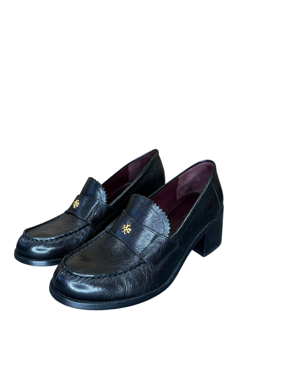 Tory Burch Black Classic Heel Leather Loafers Size 8.5