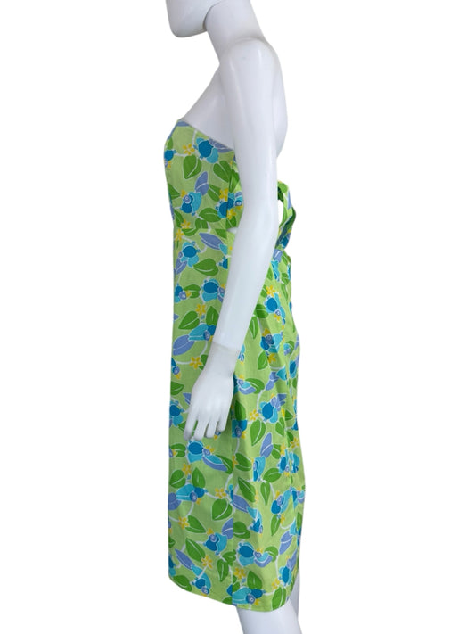 Lilly Pulitzer Vintage Green Toucan Bird Strapless Dress Size 10