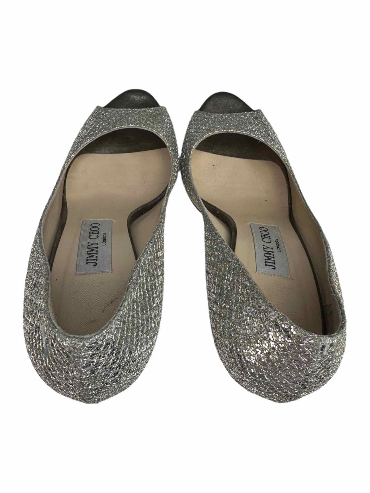 JIMMY CHOO Silver Glitter LUNA Pumps Size 38