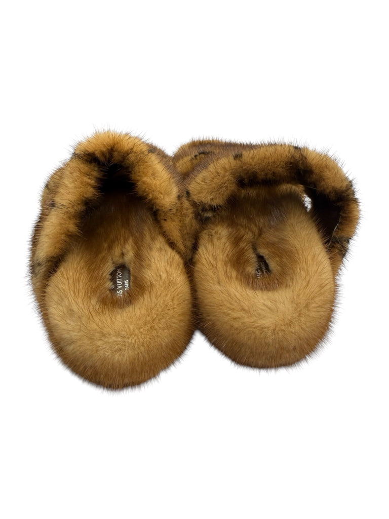 Louis Vuitton Cognac Bom Dia Mink Slides Size 37