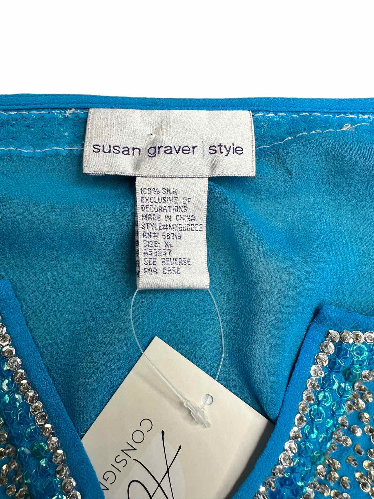 Susan Graver 100% Silk Turquoise Blouse Size XL