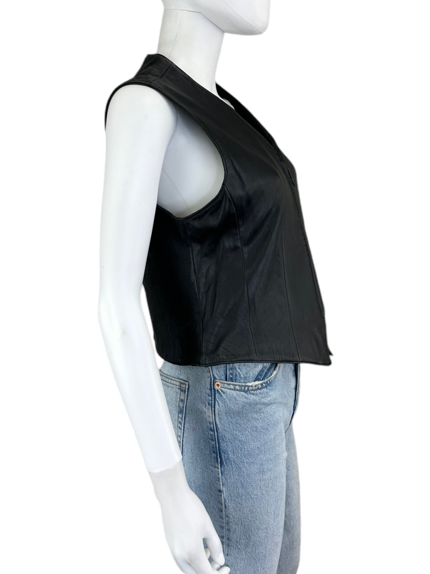 Vintage Jacqueline Ferrer Black Leather Vest Size 8