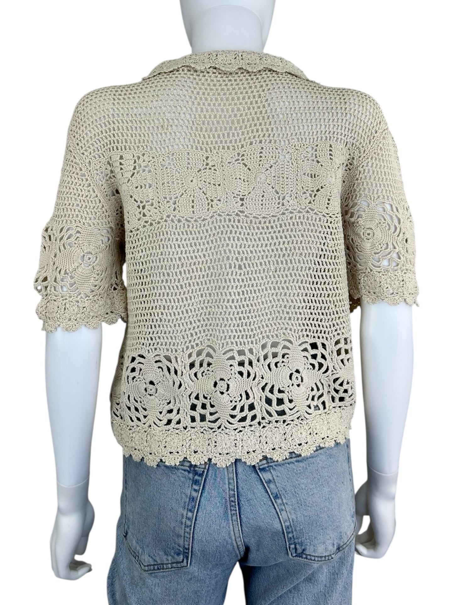 the great. Cream Crochet Knit Sweater Size O/S