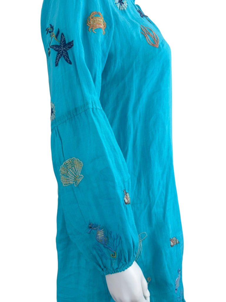 Johnny Was Aqua Embroidered Ocean Life Tunic Dress Size S