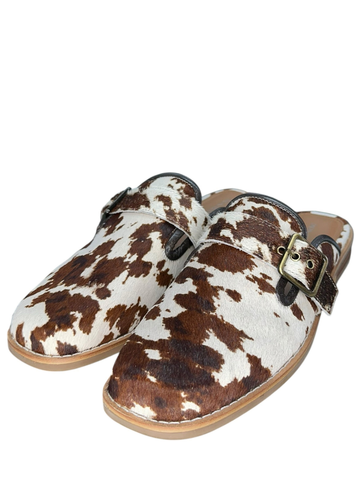 Donald Pliner 'SABEL' White/Brown Cow Print Mules Size 8.5
